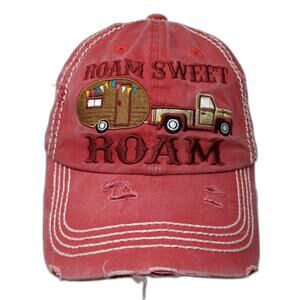Roam Sweet Strapback Baseball Cap Red OS Adjustable Distressed Kb Ethos Vintage